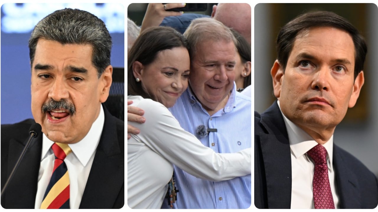 Nicolás Maduro, maría Corina Machado y Marco Rubio