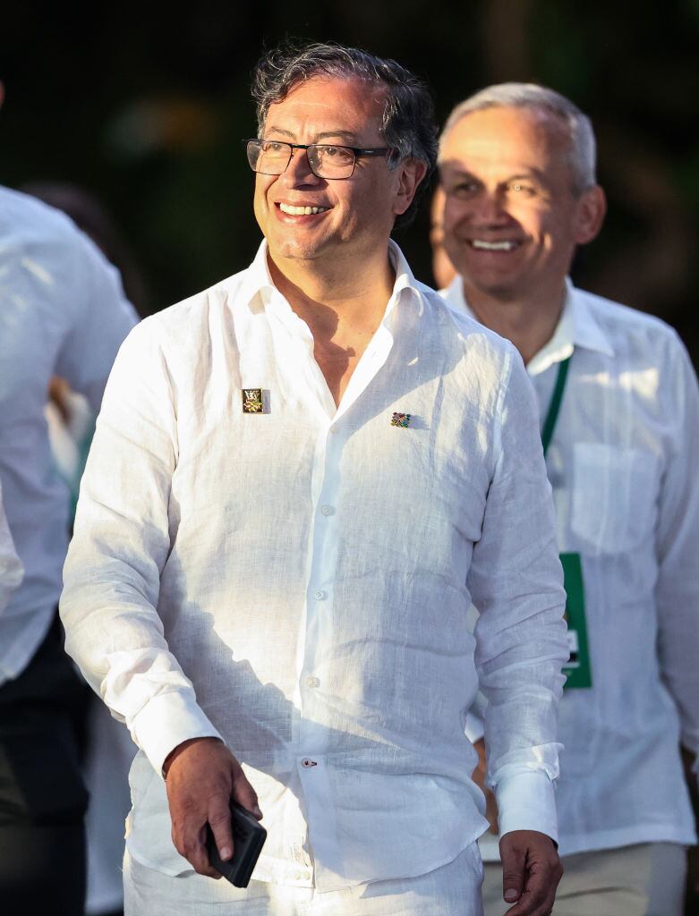 08 August 2023, Brazil, Belem: Gustavo Petro, President of Colombia, walks through the Hangar Convention Center during the Amazon Summit in Belem, Brazil. The Amazon has a key role to play in the fight against climate change. After decades of overexploitation of nature, the riparian states now want to cooperate more closely on environmental protection. Photo: Filipe Bispo/dpa (Photo by Filipe Bispo/picture alliance via Getty Images)