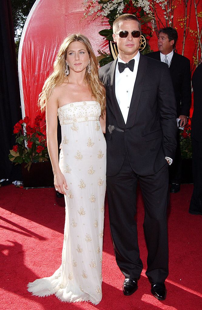 Jennifer Aniston and Brad Pitt during The 56th Annual Primetime Emmy Awards - Arrivals at The Shrine Auditorium in Los Angeles, California, United States. (Photo by Jon Kopaloff/FilmMagic)