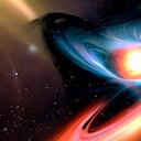 Ilustración de un agujero negro devorando otras estrellas.