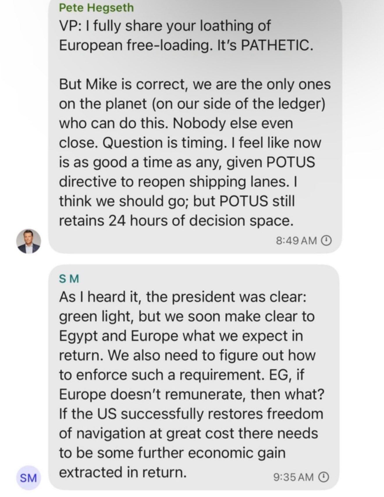 Los mensajes fueron enviados en un grupo de Signal
