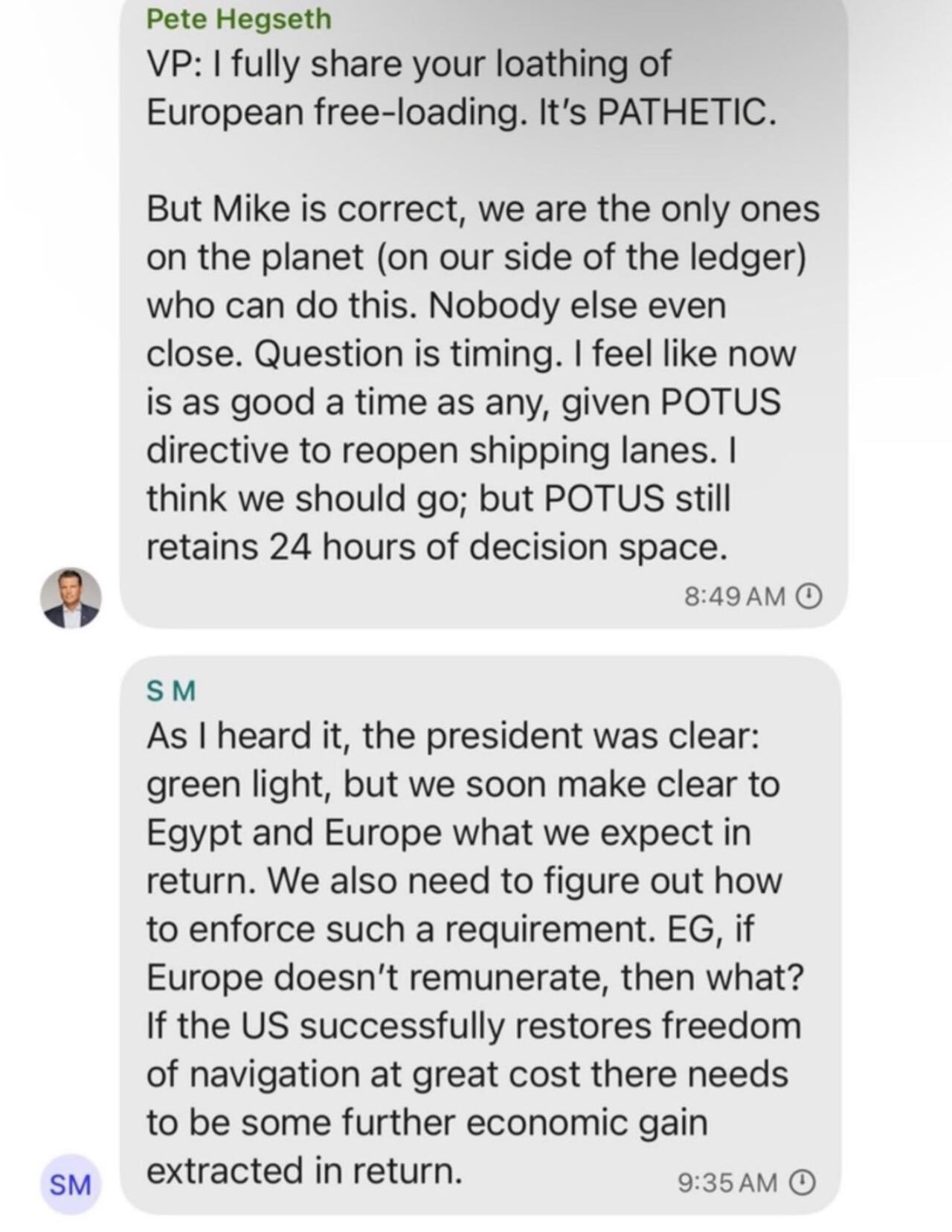 Los mensajes fueron enviados en un grupo de Signal