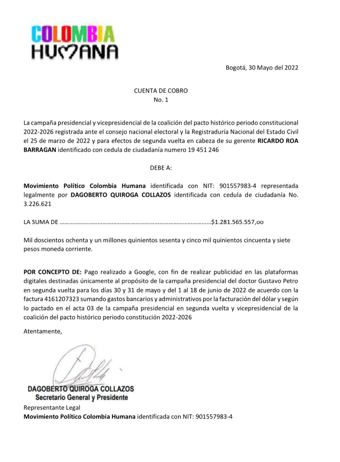 Documento del aporte de Ricardo Roa a la campaña Petro presidente