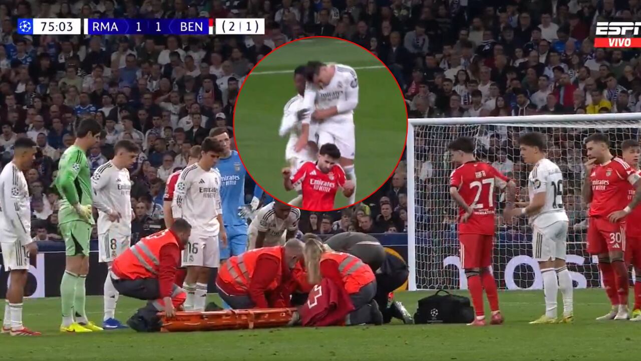 Raúl Asencio se fue en camilla después de chocar con un compañero del Real Madrid