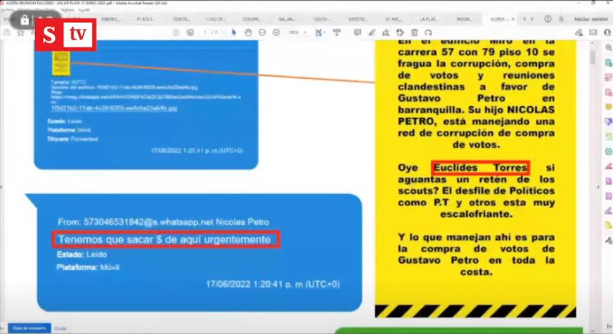 Pruebas contra Nicolás Petro y Day Vásquez.