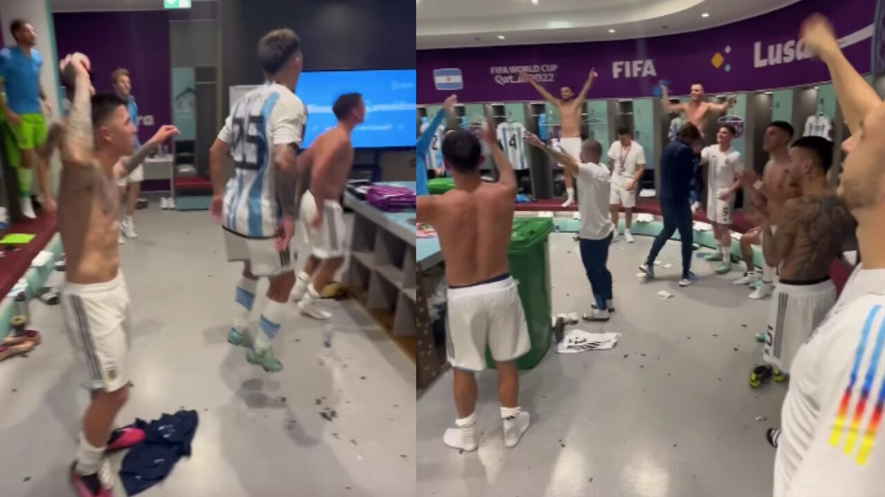 Jugadores de Argentina celebrando en el camerino.