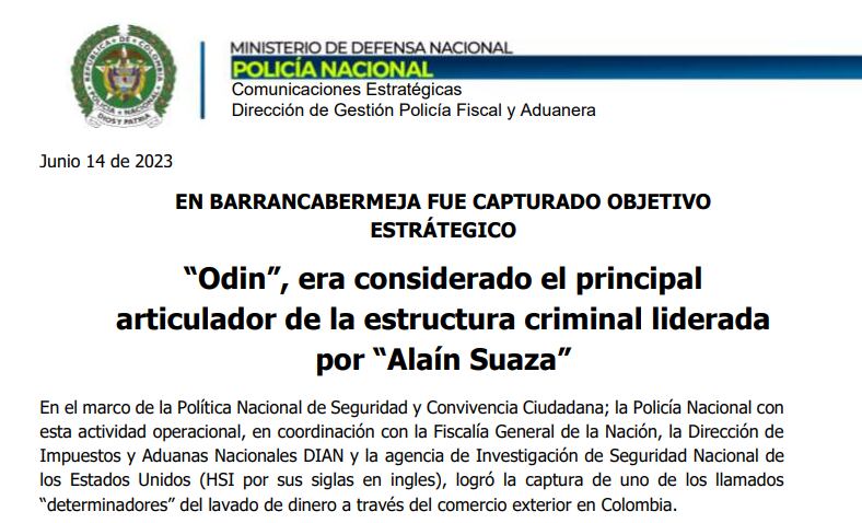 La Policía reportó la captura del considerado socio del denominado Pablo Escobar del Contrabando.