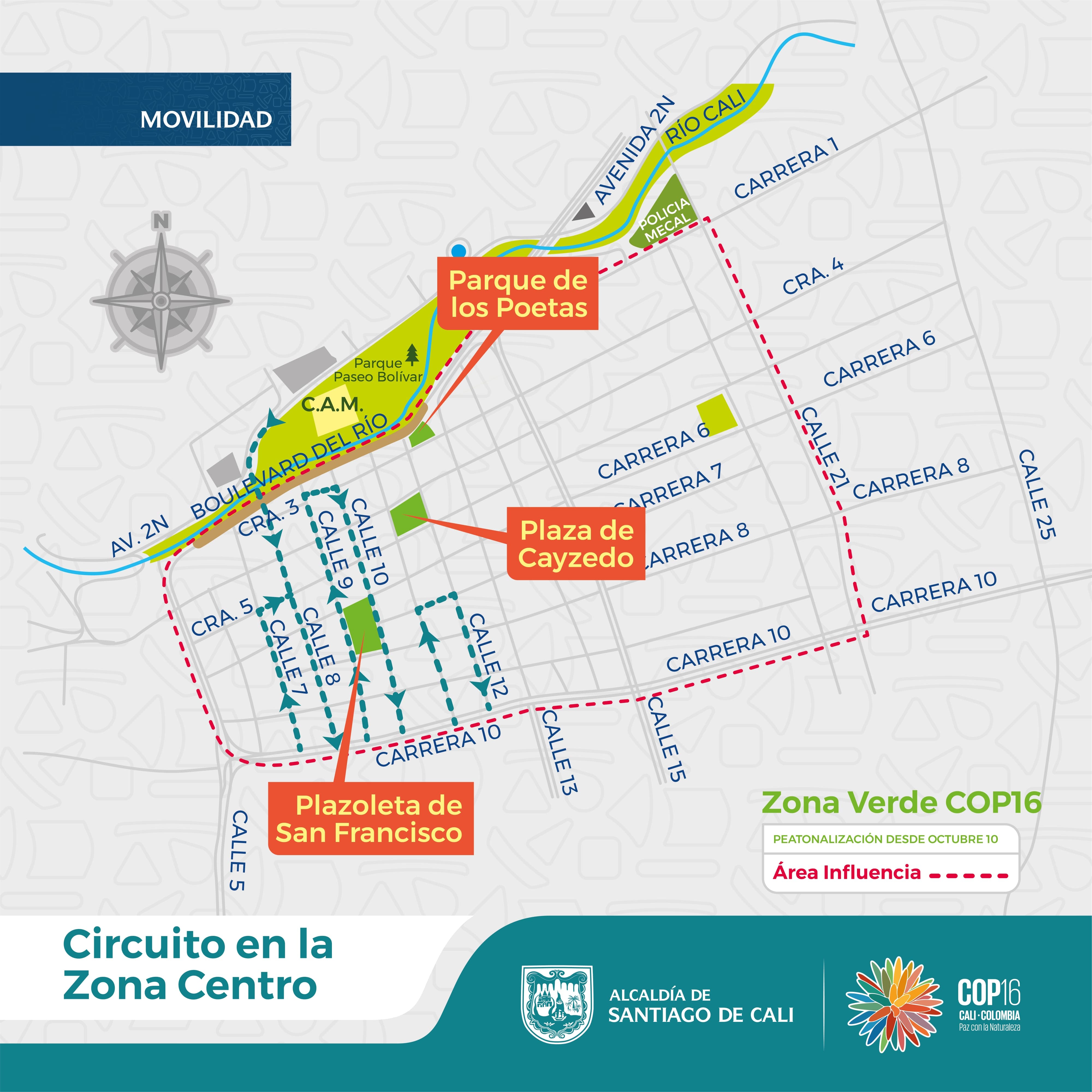 Conozca bien las rutas alternas que debe tomar mientras  está peatonalizado el centro de Cali.

Foto: Secretaría de Movilidad