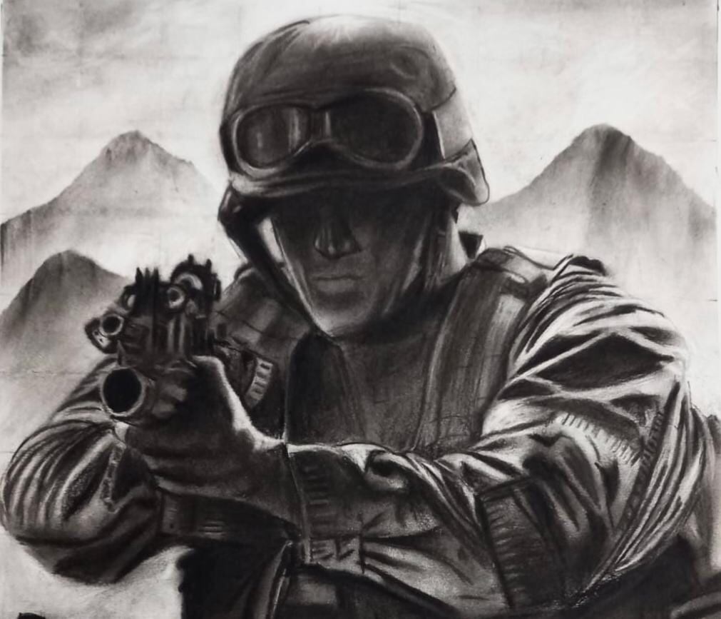 Soldado José Navarro dibuja en las selvas de Colombia