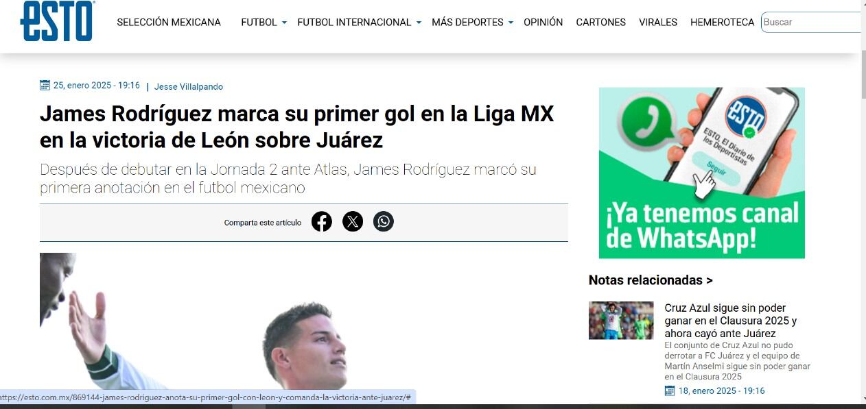 Prensa mexicana reacciona al primer gol de James con León
