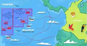 Ilustración de pesca ilegal en Santuario de Yuruparí-Malpelo. (Equipo de ilustradores de Kipu Visual para Mongabay Latam).