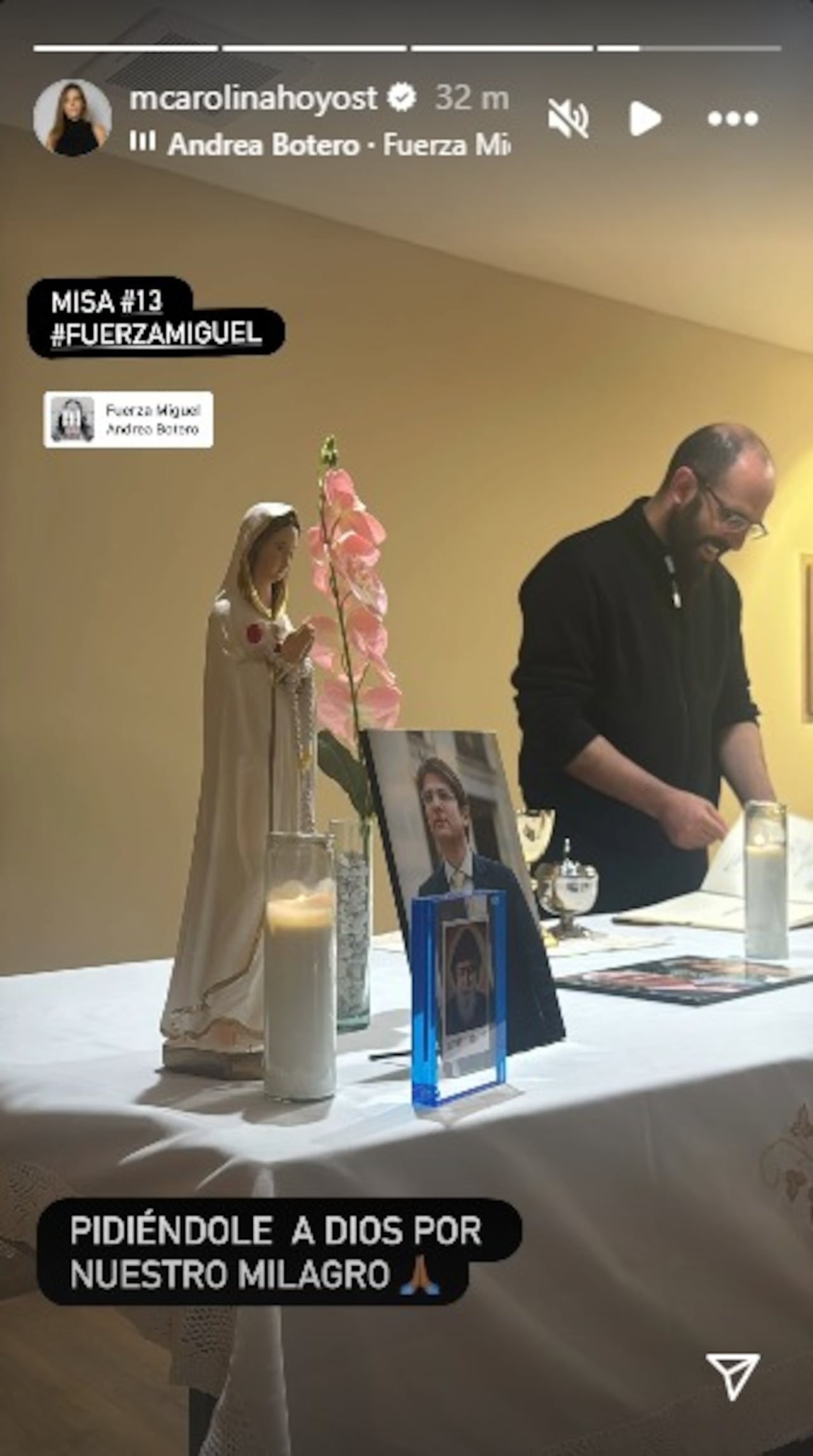 Publicación de María Carolina Hoyos Turbay pidiendo por la vida de Miguel Uribe Turbay.