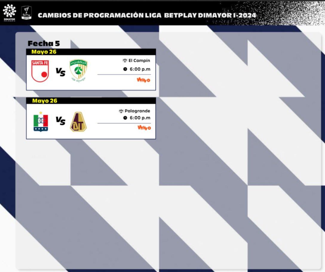 Cambio programación fecha 5 grupo B - Liga Betplay 2024-I