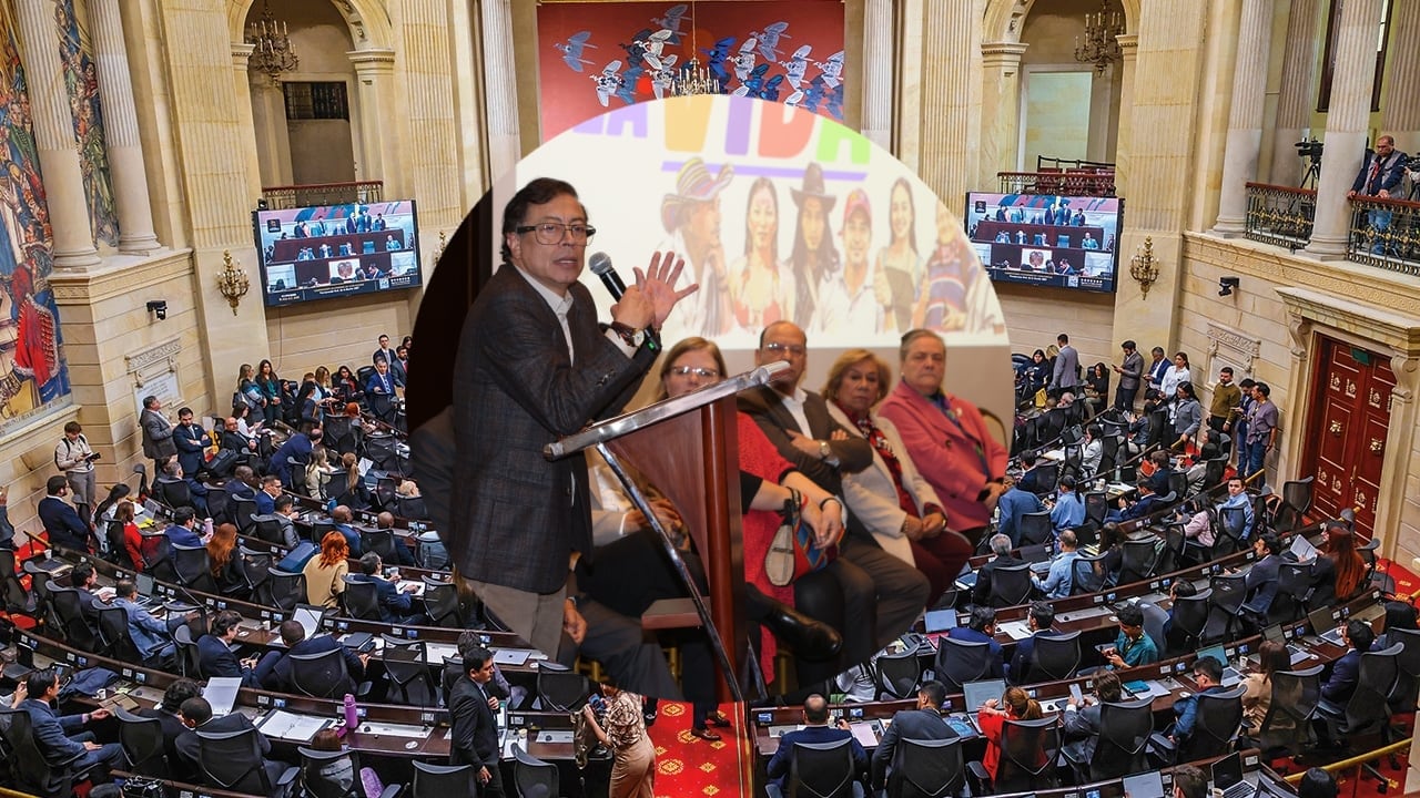 Imagen de una sesión del Congreso y de una reunión del petrismo.