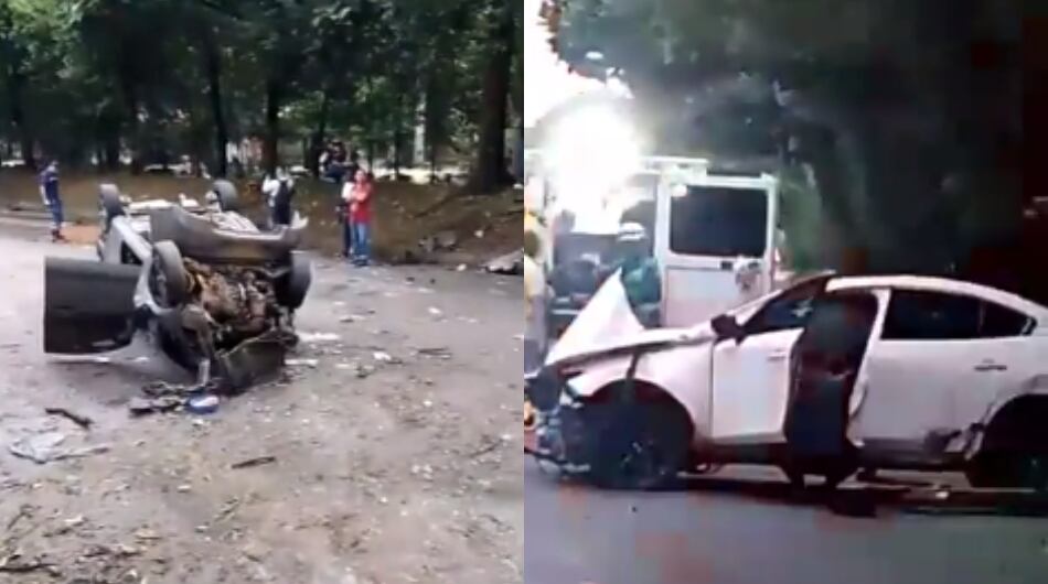 Colisión de dos carros en Medellín.