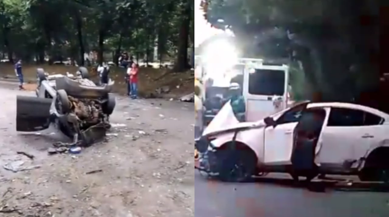 Colisión de dos carros en Medellín.