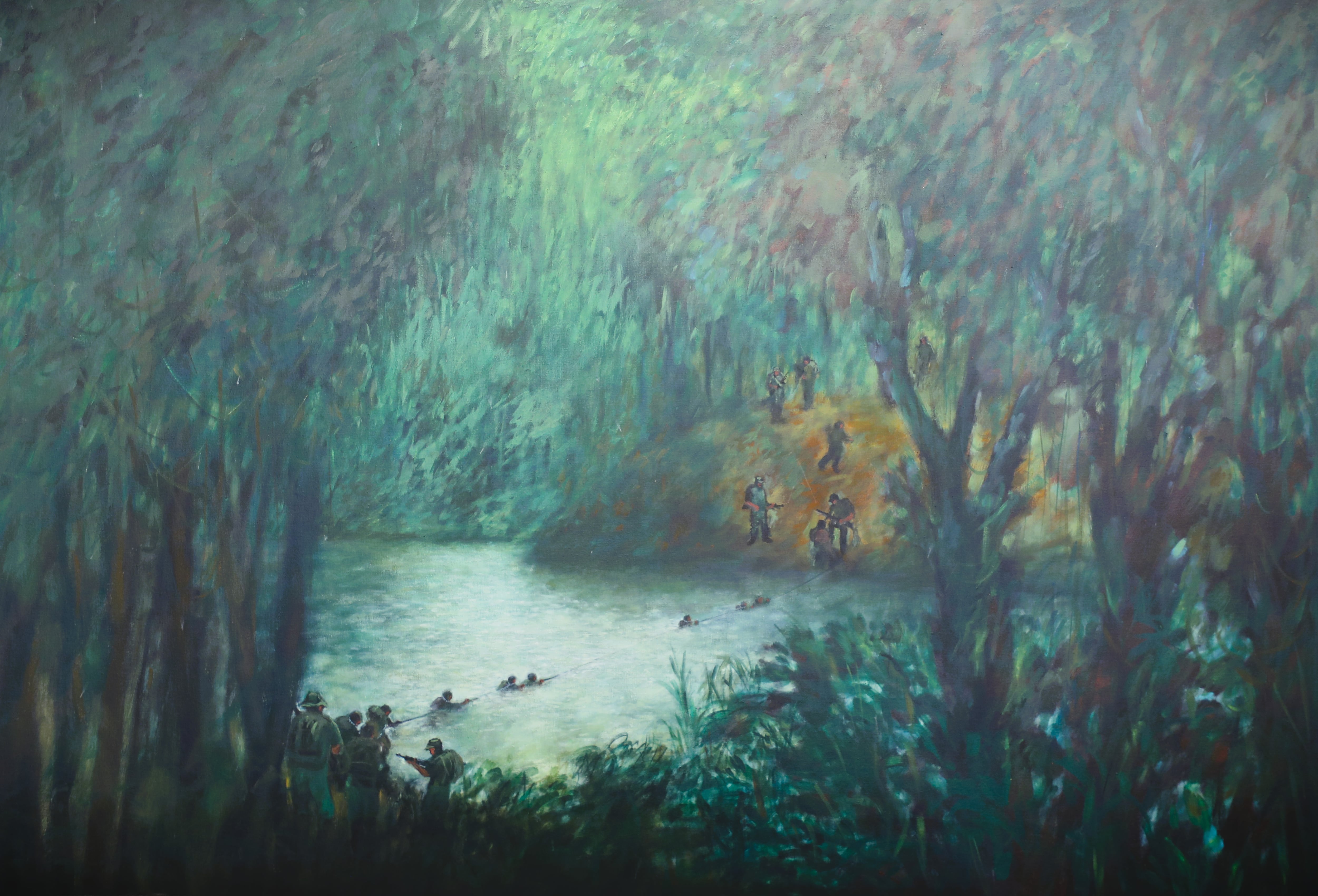 ‘De la Sombra a la Luz. Imágenes del secuestro’, 19 pinturas de Mario Ayerbe inspiradas en el secuestro de su amigá Consuelo González de Perdomo. Foto: Daniel Valero / JEP