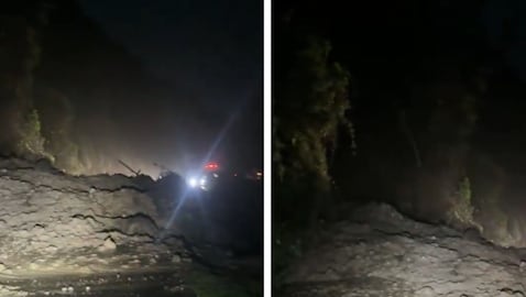 Imagen derrumbe y bloqueo de la vía Siberia- Fusagasugá