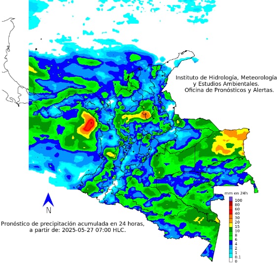 Figura 2. Fuente: Ideam.
Nota: La escala de colores indica la cantidad de
precipitación acumulada (en milímetros).