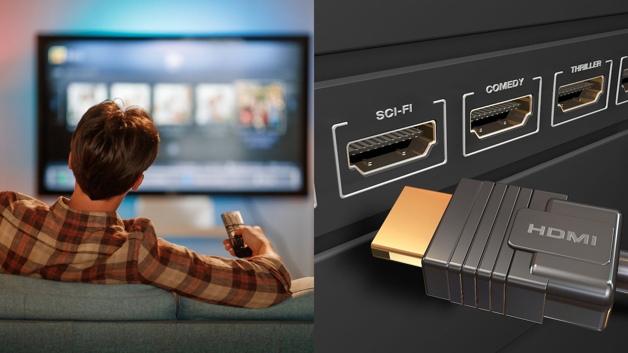 Imagen de referencia de hombre usando correctamente el cable HDMI ARC.