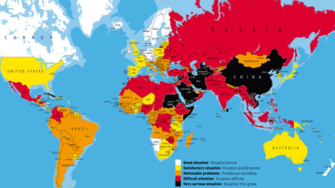 Colombia sigue figurando en rojo en el mapa de la libertad de prensa de RSF.