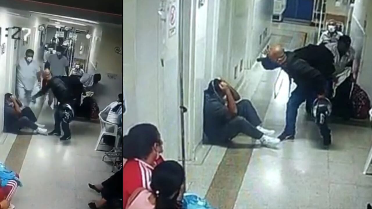Médicos, enfermeras y una mujer de vigilancia, aparecen en ese instante para encarar al agresor, quitarlo de encima de su colega y exigerle que deje las instalaciones del hospital.