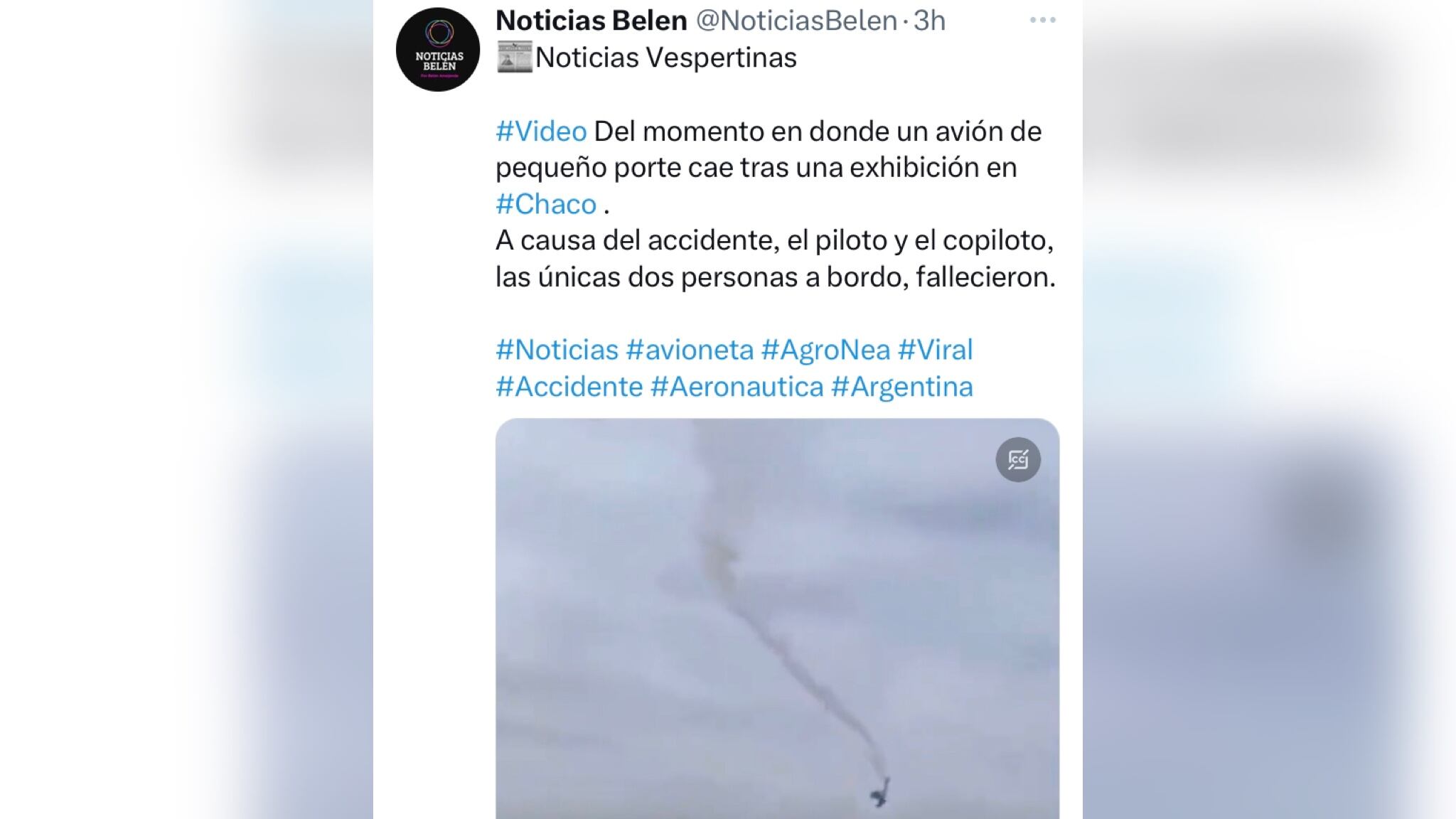 Se indicó que la aeronave había sido contratada con una empresa privada como parte de los espectáculos que se realizan en la feria Agronea 2023.