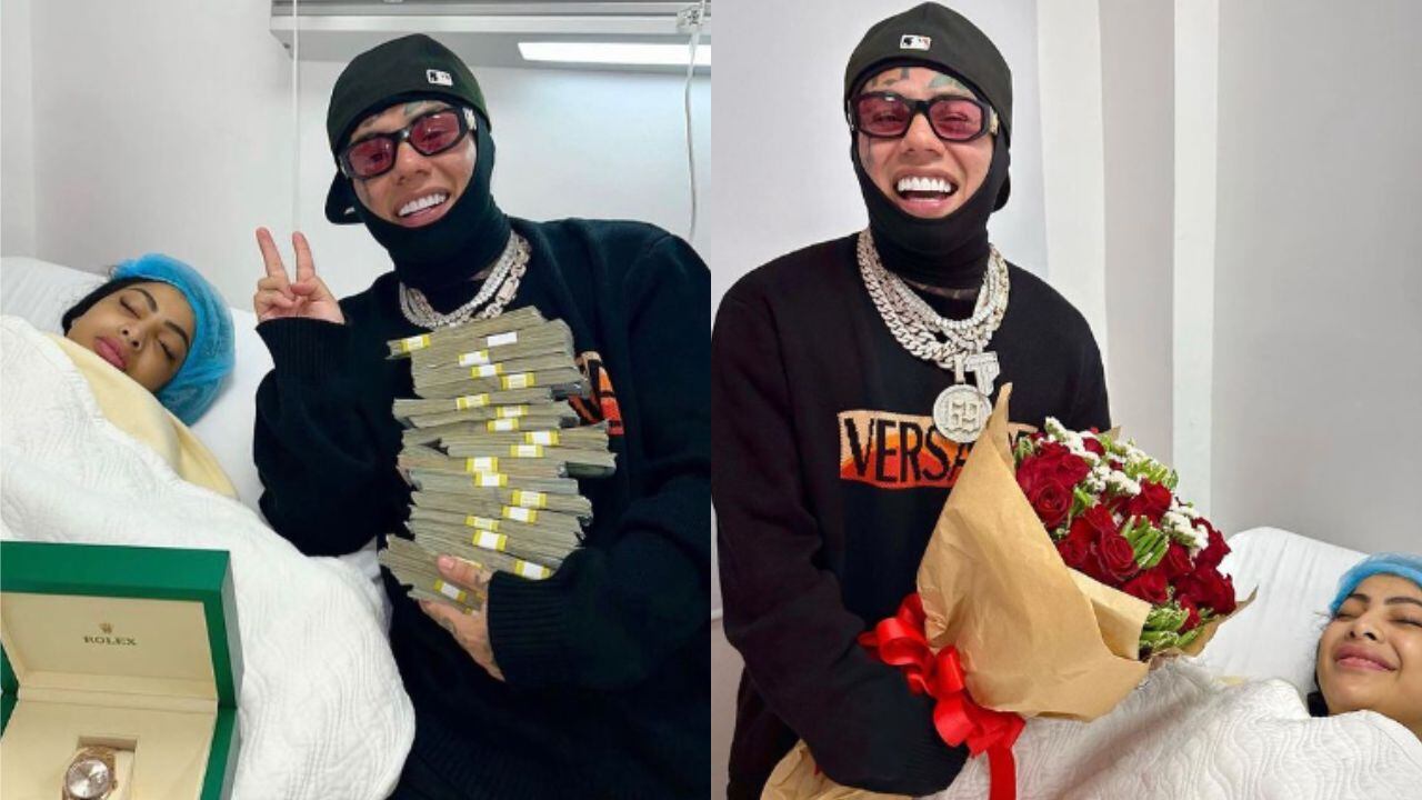 Tekashi sorprende a Yailin en una habitación de hospital con lujosos regalos por su cumpleaños.