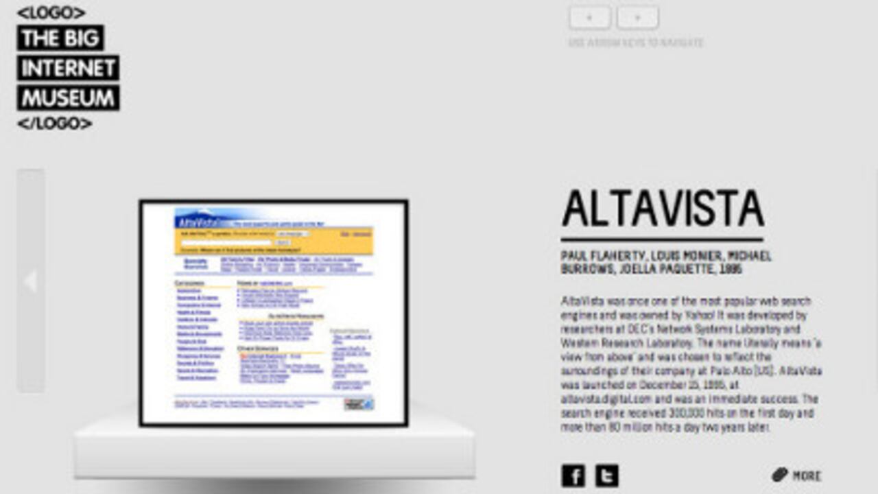 Altavista, presente en el museo, fue el primer gran buscador de internet.