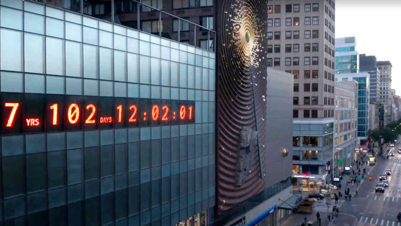 El reloj, ubicado en Nueva York, muestra cuánto tiempo le queda al mundo para evitar una catástrofe ambiental. Foto: ClimateClock.World