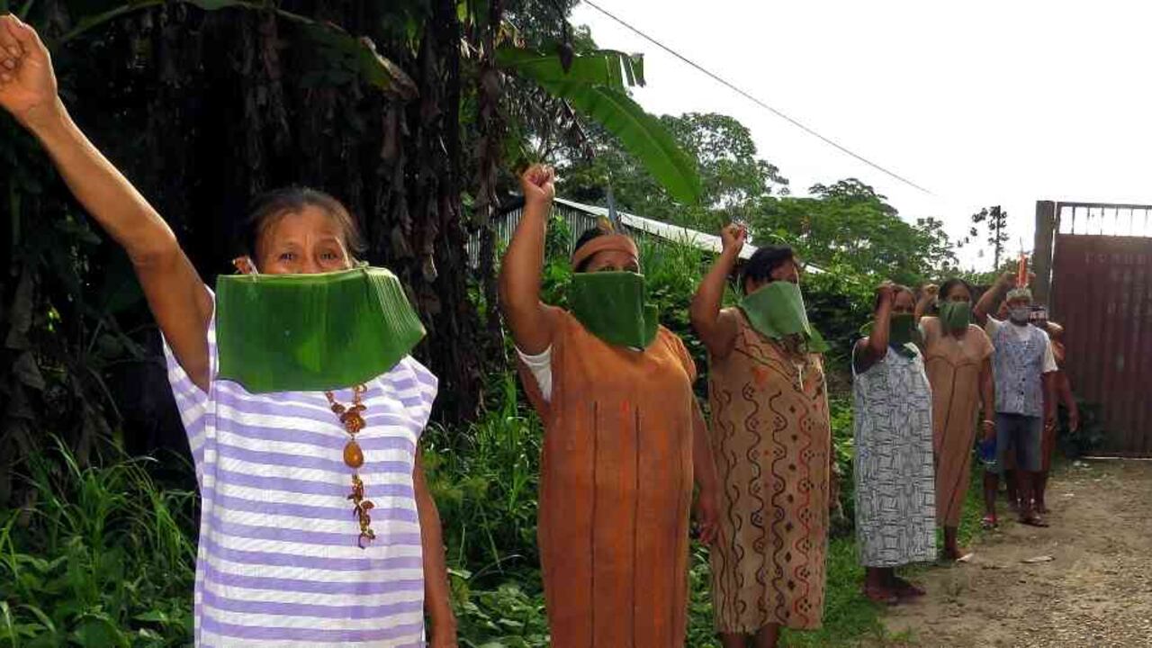La iniciativa de fabricar sus propios tapabocas con lo que ofrece la naturaleza surgió en la comunidad El Pilar de Madre de Dios (1.000 km al este de Lima).