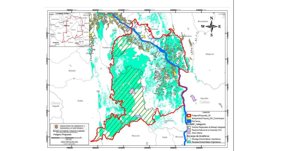 Perímetro referenciado por el Ministerio de Ambiente en el polémico borrador de la resolución.