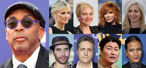 Spike Lee y los demás miembros del jurado. Arriba, de izquierda a derecha:  la actriz y directora francesa Melanie Laurent, la actriz estadounidense Maggie Gyllenhaal, la cantante francesa Mylene Farmer y la directora austriaca Jessica Hausner, Abajo, de izquierda a derecha: el actor francés Tahar Rahim, el director brasileño Kleber Mendonca Filho, el actor coreano  Song Kang-ho y el director francés Mati Diop.