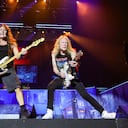 INDIO, CALIFORNIA - OCTOBER 06: (EDITORIAL USE ONLY) (L-R) Steve Harris and Janick Gers of Iron Maiden perform onstage during the Power Trip music festival at Empire Polo Club on October 06, 2023 in Indio, California. (Photo by Kevin Mazur/Getty Images for Power Trip)