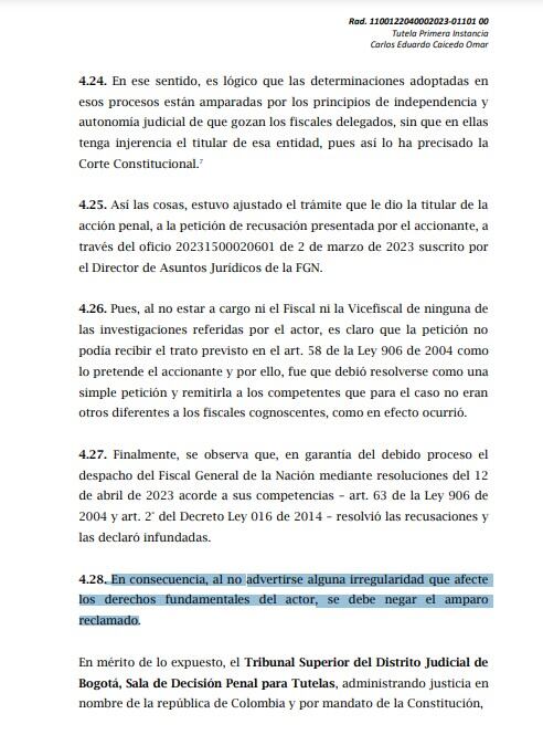 El gobernador interpuso una acción de tutela y el Tribunal de Bogotá la negó. La Fiscalía defendió los procesos en contra del mandatario.