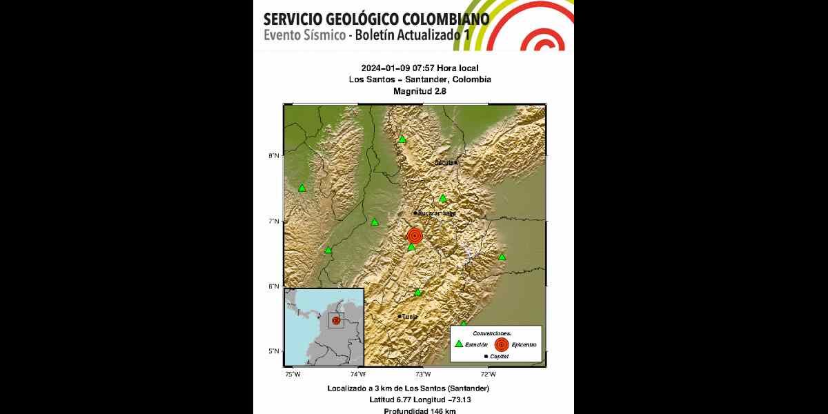 Se registró un sismo en Los Santos (Santander) en la mañana del 9 de enero del 2024