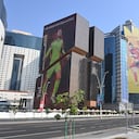 The likeness of Manuel Neuer and Gareth Bale on 2022 FIFA World Cup posters covering West Bay skyscrapers in Doha, Qatar on 15 October 2022. (Photo by Simon Holmes/NurPhoto via Getty Images)