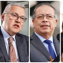 El ministro de Justicia saliente, Néstor Osuna; el presidente de la República, Gustavo Petro; y la nueva ministra Ángela María Buitrago.