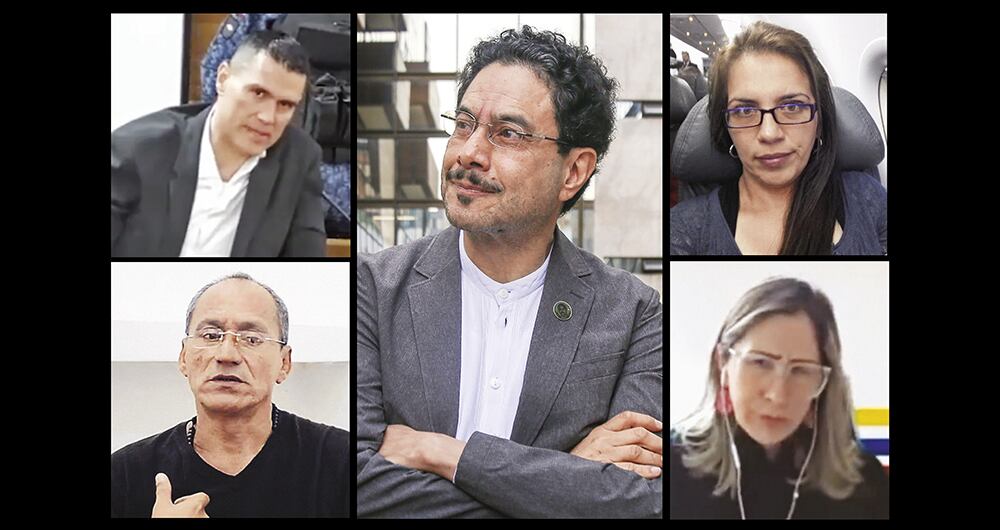 Cinco protagonistas: Iván Cepeda, Juan Guillermo Monsalve, Deyanira Gómez, Carlos Enrique Vélez y la jueza Sandra Heredia. 