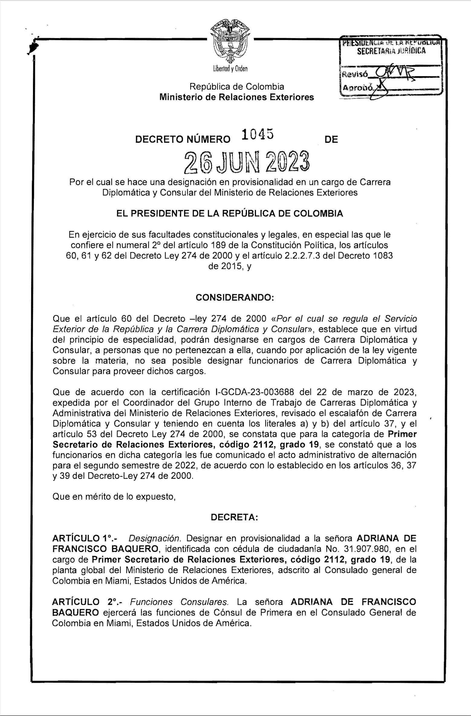 Tras varios días de conocerse la noticia, finalmente se oficializó el nombramiento de la nueva cónsul de Colombia en Miami.