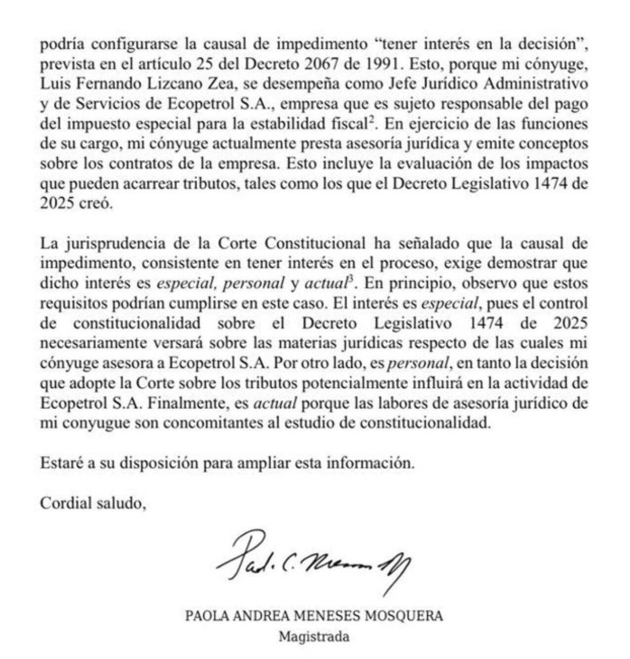 Magistrada Paola Andrea Meneses