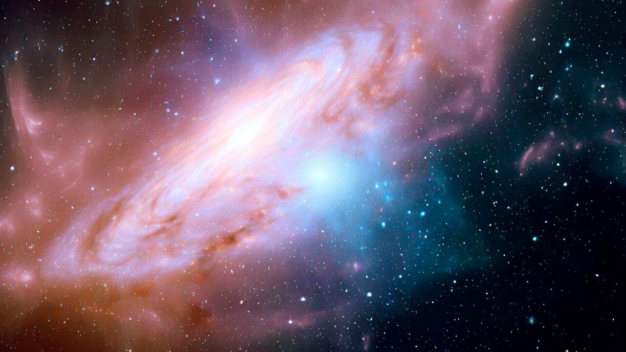 Ilustración creada por una IA de cómo se vería una galaxia energética.