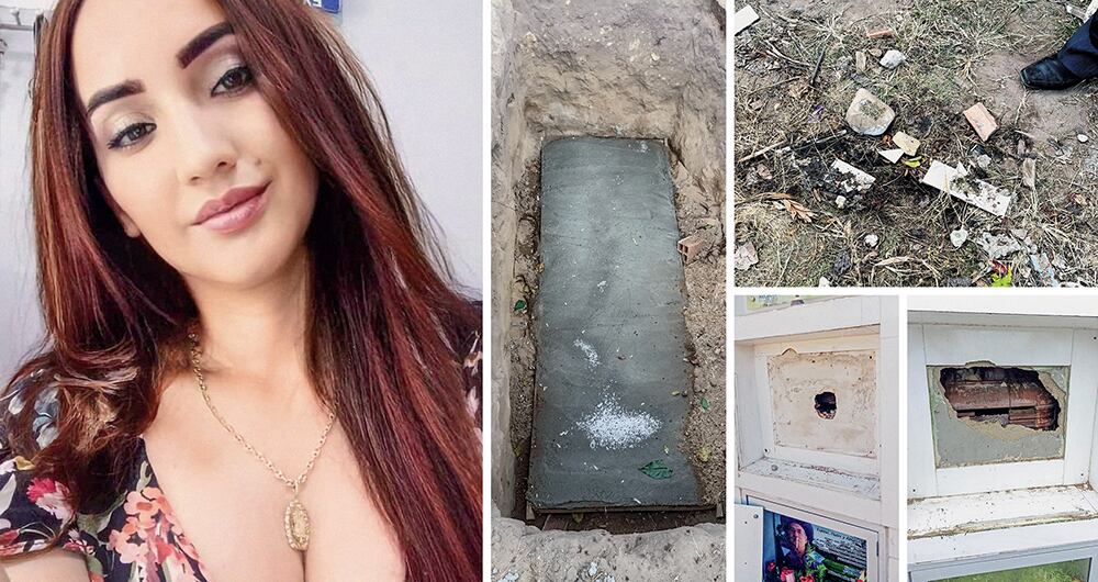 Así quedaba la tumba de Karen con cada profanación. En el último hecho, el agresor dejó sus huellas marcadas en una lámina de acero.