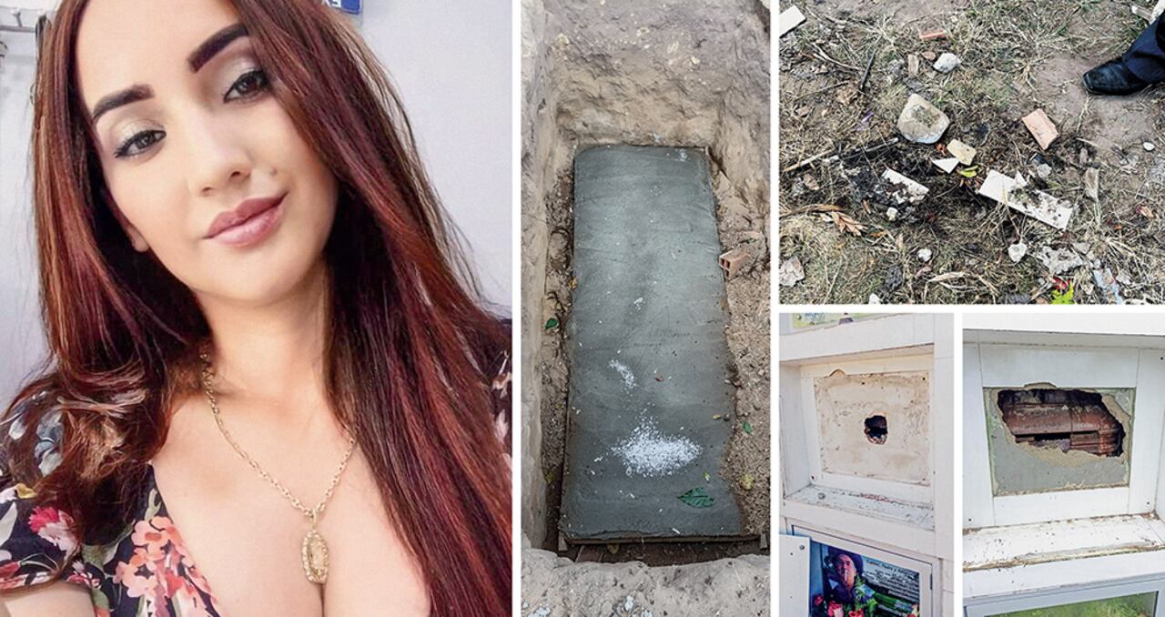 Así quedaba la tumba de Karen con cada profanación. En el último hecho, el agresor dejó sus huellas marcadas en una lámina de acero.