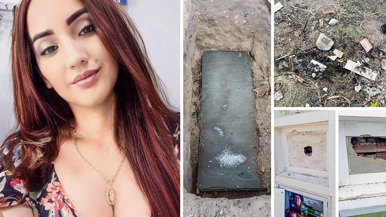 Así quedaba la tumba de Karen con cada profanación. En el último hecho, el agresor dejó sus huellas marcadas en una lámina de acero.