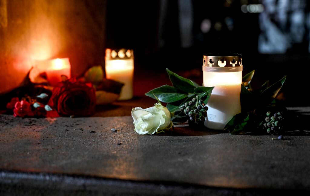 09 November 2023, Berlin: Candles and flowers lie at the Levetzowstraße memorial during a commemorative event to mark the 85th anniversary of Kristallnacht. On the night of November 9-10, 1938, the Nazis burned down synagogues across Germany, abused Jews and vandalized their homes and businesses. The pogrom night was the prelude to the systematic extermination of the Jewish population under National Socialism. Photo: Britta Pedersen/dpa (Photo by Britta Pedersen/picture alliance via Getty Images)