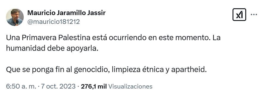 Trino Mauricio Jaramillo Jassir sobre el conflicto en Israel.
