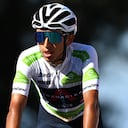 MOS, SPAIN - SEPTEMBER 04: Egan Arley Bernal Gomez of Colombia and Team INEOS Grenadiers white best young jersey crosses the finishing line during the 76th Tour of Spain 2021, Stage 20 a 202,2km km stage from Sanxenxo to Mos. Alto Castro de Herville 502m / @lavuelta / #LaVuelta21 / on September 04, 2021 in Mos, Spain. (Photo by Stuart Franklin/Getty Images)