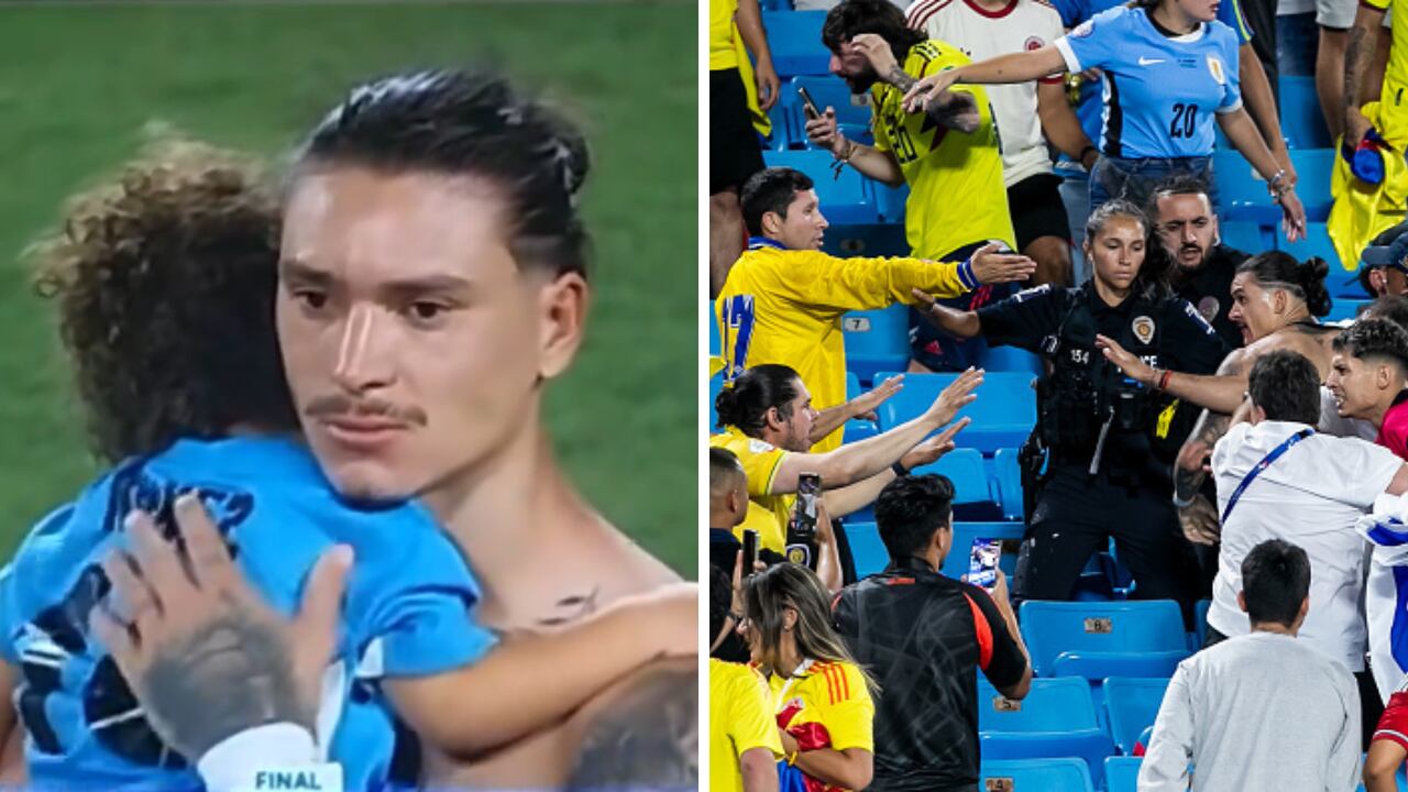 Darwin Núñez en su pelea contra hinchas de Colombia en Copa América 2024.