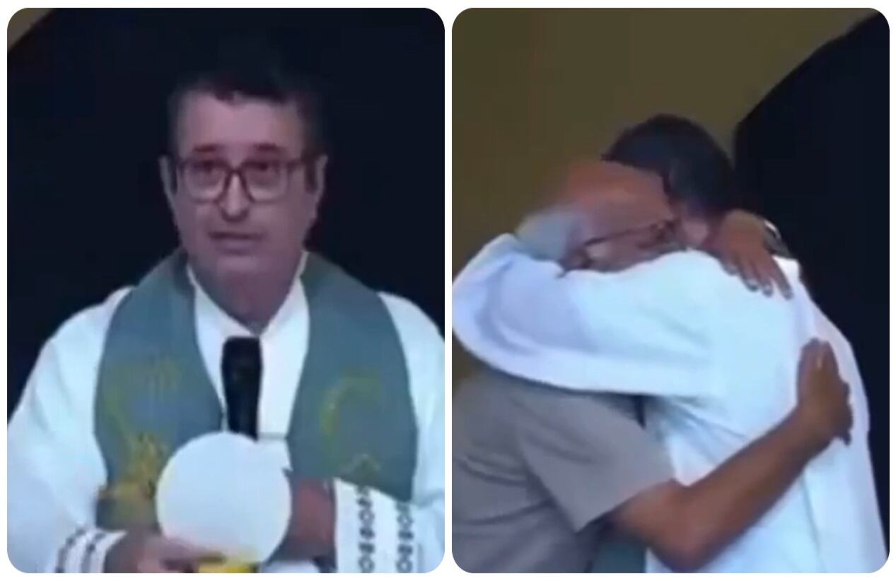 Feligres sorprende a sacerdote abrazándolo durante misa en Tubarão